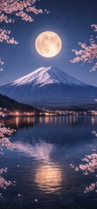 桜と満月と富士山で運気を底上げする待ち受け

