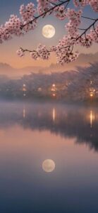 桜の花と満月の夜桜待ち受け

