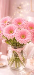 ピンクのハートのガーベラの恋愛成就・復縁待ち受け画像