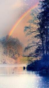 虹と湖の待ち受け、背景画像、壁紙、無料