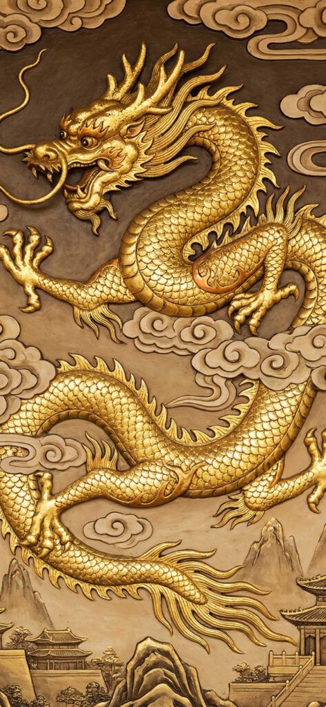 風水で全体運が上がる、金の龍の待ち受け、背景画像
