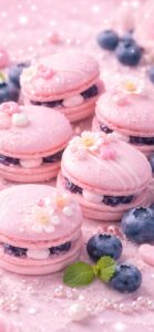 恋愛運を上げるピンクマカロンとブルーベリーの待ち受け