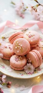 桜とピンクマカロンの待ち受け画像（新しい出会い・恋の始まり・春の予感）