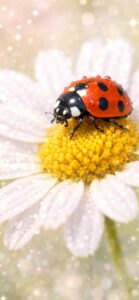 てんとう虫とマーガレットの恋愛運アップの待ち受け