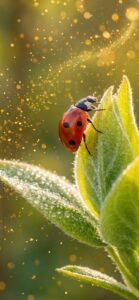 【総合運・仕事運】新緑の葉とナナホシテントウの待ち受け画像（幸運到来・仕事の成功・上昇気流）