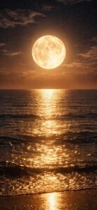満月と海の待ち受け背景画像