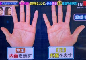 右と左の違いは左手が内面だとすると右手は外に見せている自分、外面になる、左手(内面)と右手(外面)が違う方っていうのは、二面性がある