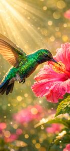 いい知らせを引き寄せる最強画像② ピンクの花 × ハチドリ（恋愛と幸福）