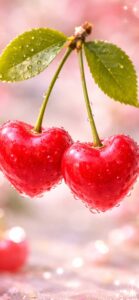 連絡が来る、恋が叶うハートのサクランボの画像